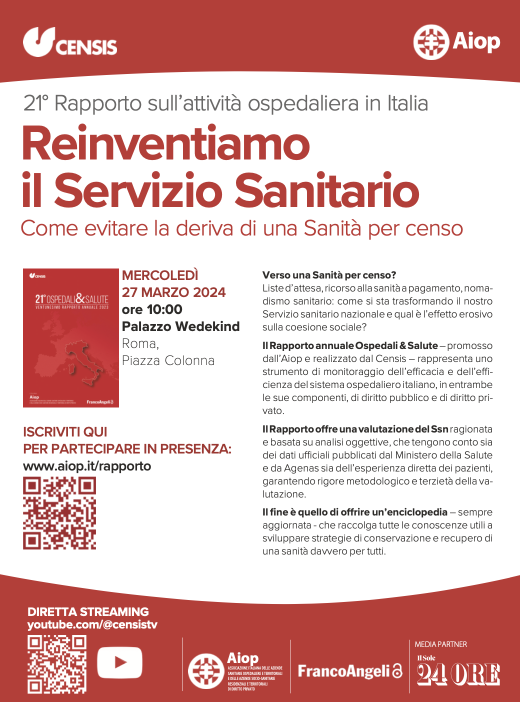 Presentazione del Rapporto Ospedali e Salute - Reinventiamo il Servizio Sanitario